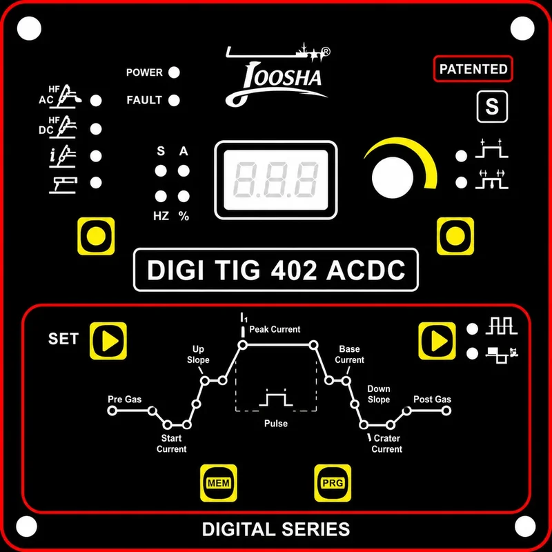 پنل کنترل دیجیتال دستگاه جوش آرگون جوشا DIGI TIG 402 ACDC - بند انگشتی 1