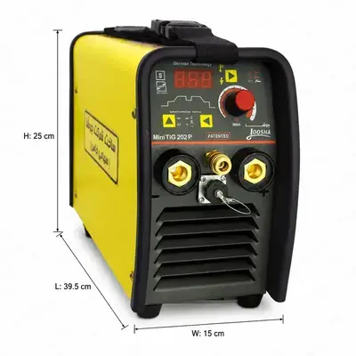 دستگاه جوش آرگون جوشا ۲۰۰ آمپر مدل MINI TIG 202P - نمای اصلی دستگاه جوش TIG/MMA با طراحی جمع‌وجور و وزن سبک